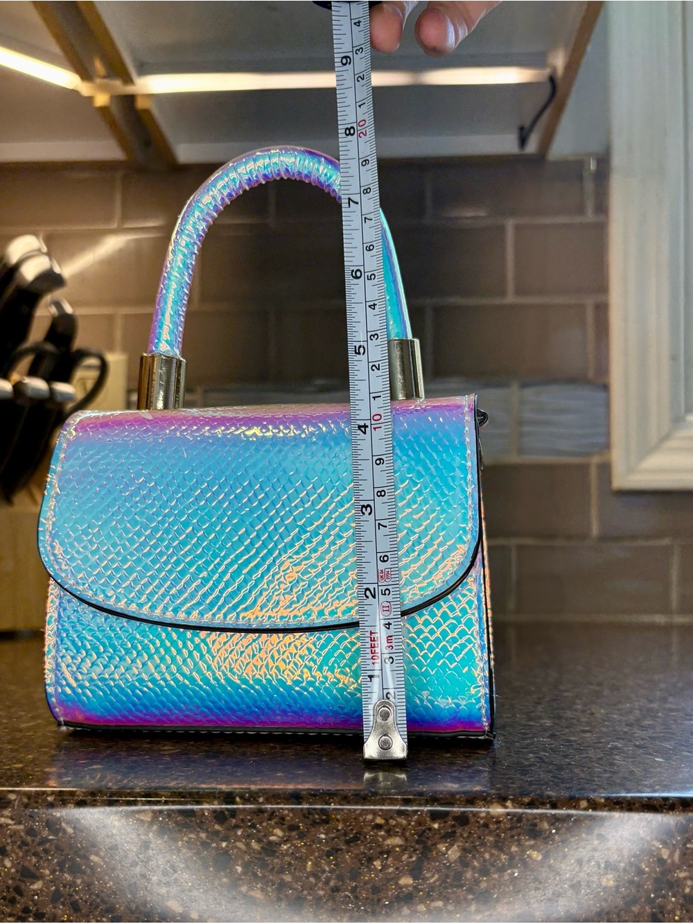 Aldo Iridescent Teal Mini Top-Handle Bag - Picture 7 of 8